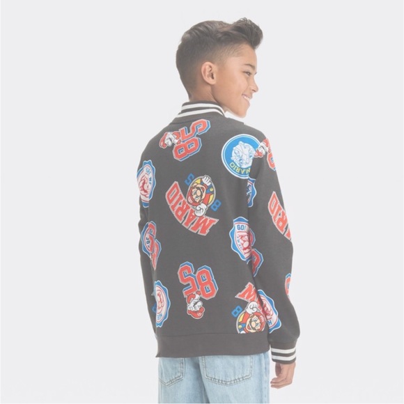 Boys' Super Mario brothers Varsity Jacket - Black XS, Small - Picture 2 of 4